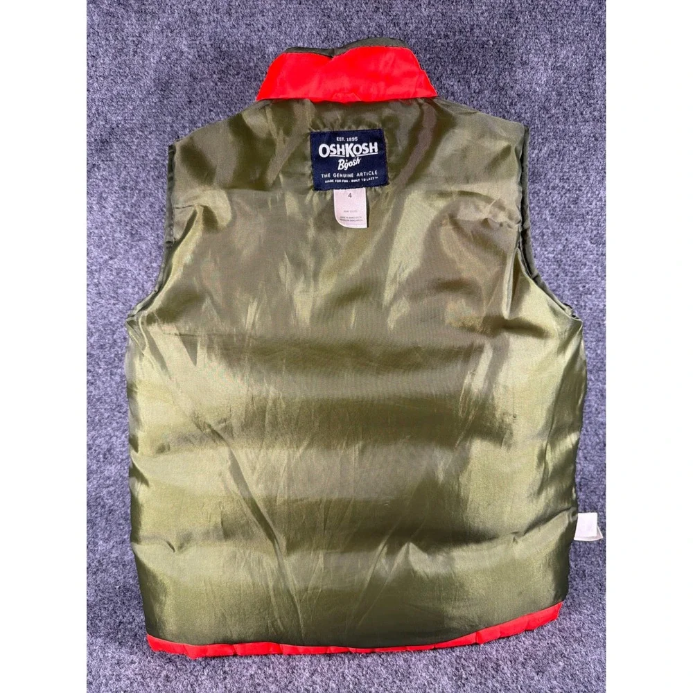OshKosh Bgosh Kids Orange Puffer Vest Olive Green Lining Size 4 B216E413-OK